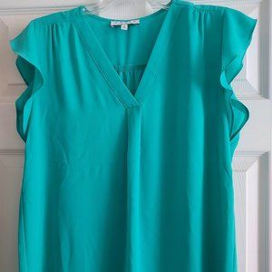 Chaus Flutter Sleeve Blouse Mint Green Top - SMALL